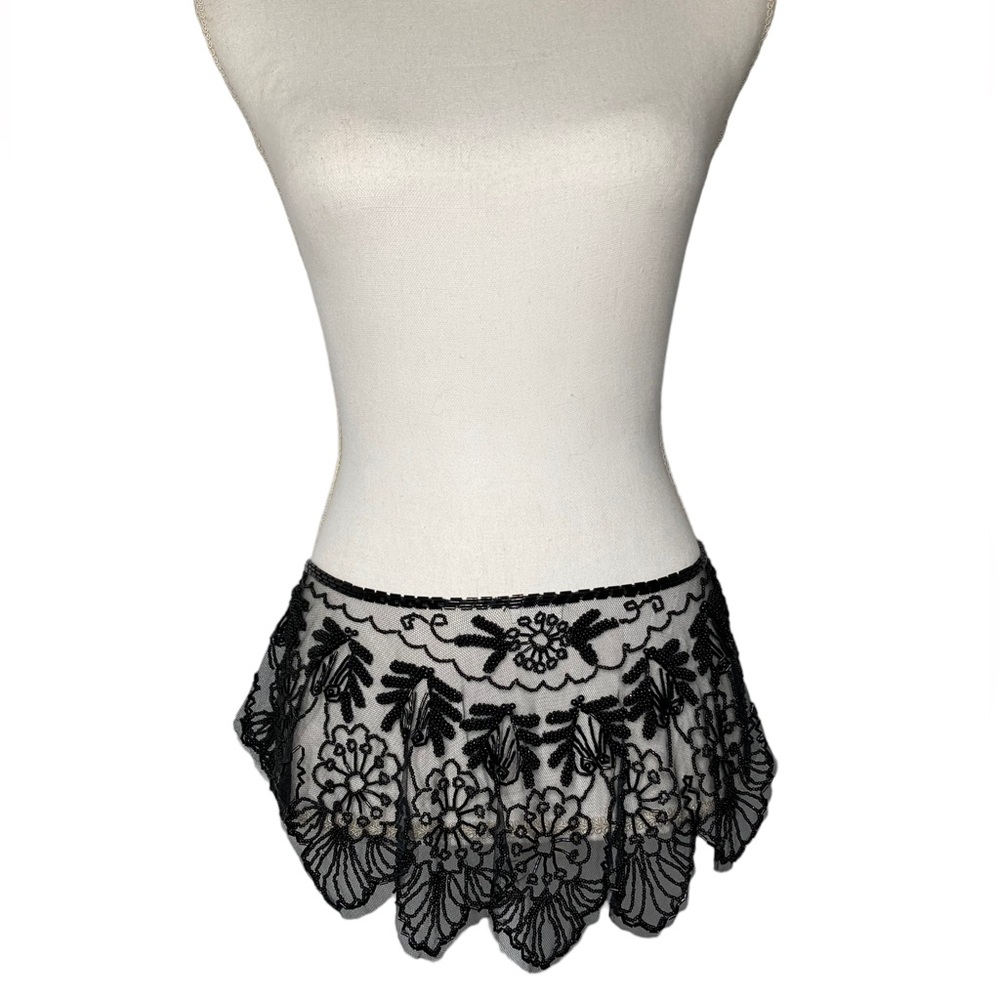 Vintage Black Beaded Mesh Floral Design Bolero Collar Shaw Belt Multi-way Piece - Picture 12 of 16